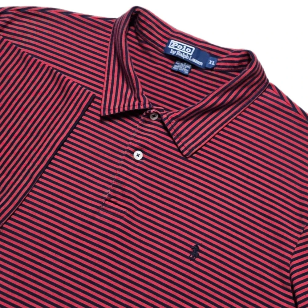 VTG Polo Ralph‎ Lauren Men's XL Cotton Red Blue Stripe Short Sleeve Polo